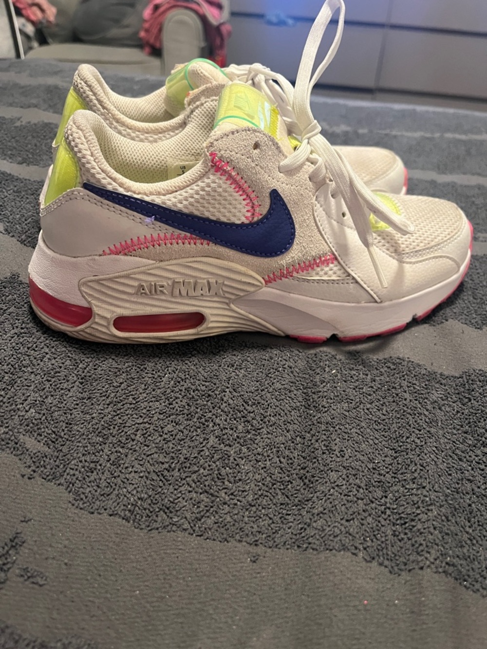 Nike woman White Sneakers with Blue Swoosh and Neon Accents